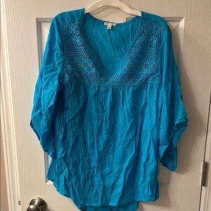 Spense Blue Embellished 3/4 Sleeve Tunic